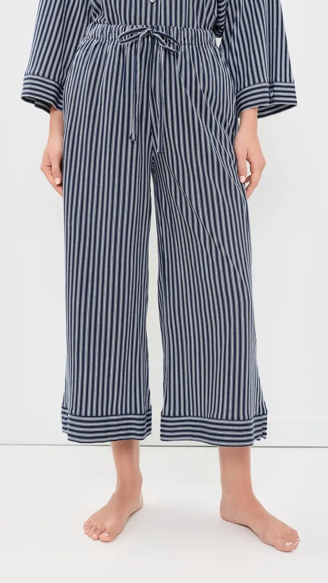 Petite Plume Olivia Wide Leg Pajama Set In Admiral Ticking Navy | Thumbnail 5 Petite Plume Olivia Wide Leg Pajama Set In Admiral Ticking Navy | Thumbnail 5