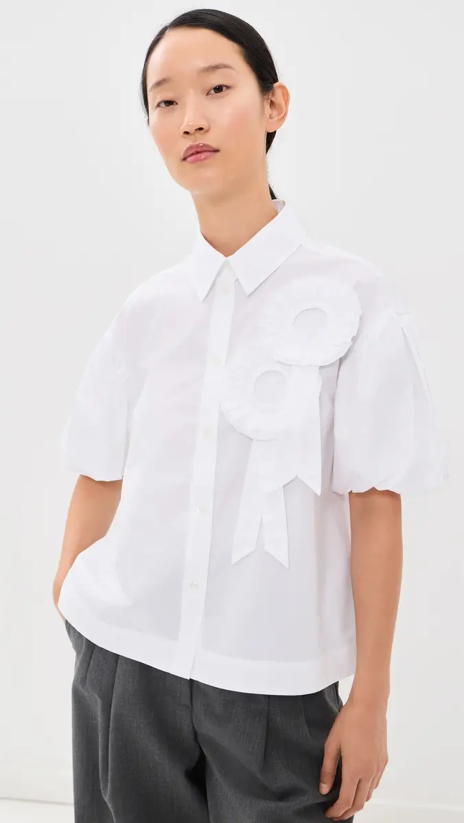 Simone Rocha Cropped Ribbon Rosette Puff Sleeve Shirt | Thumbnail 2 Simone Rocha Cropped Ribbon Rosette Puff Sleeve Shirt | Thumbnail 2