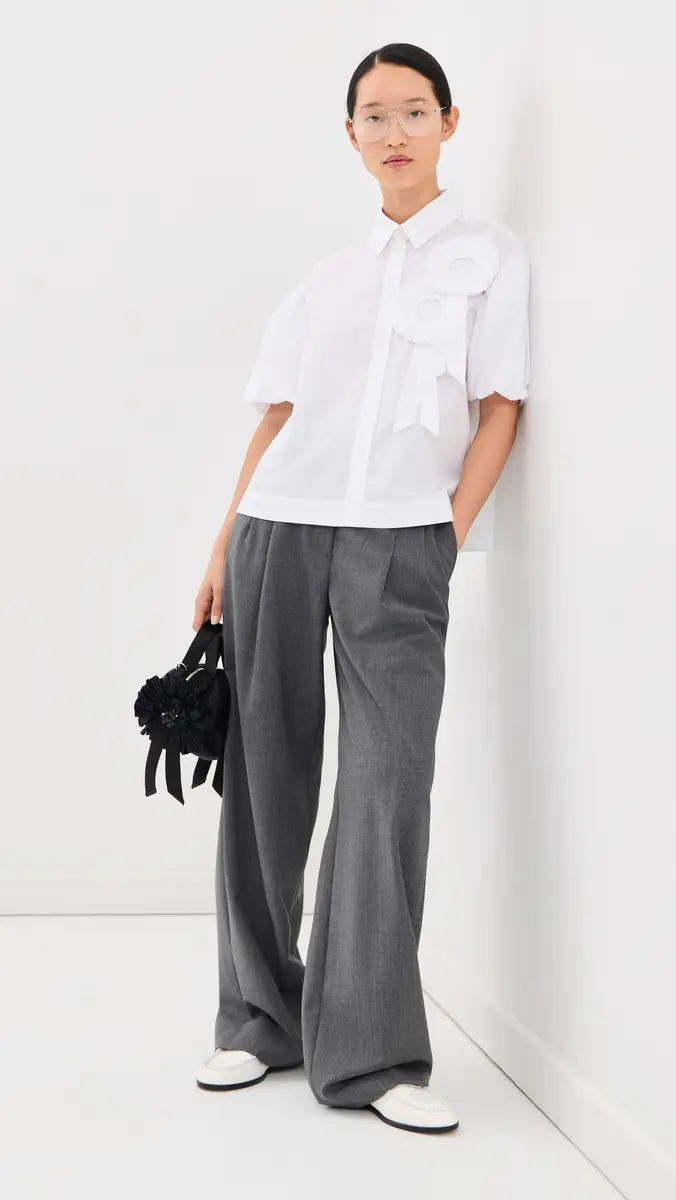 Simone Rocha Cropped Ribbon Rosette Puff Sleeve Shirt | Thumbnail 5 Simone Rocha Cropped Ribbon Rosette Puff Sleeve Shirt | Thumbnail 5