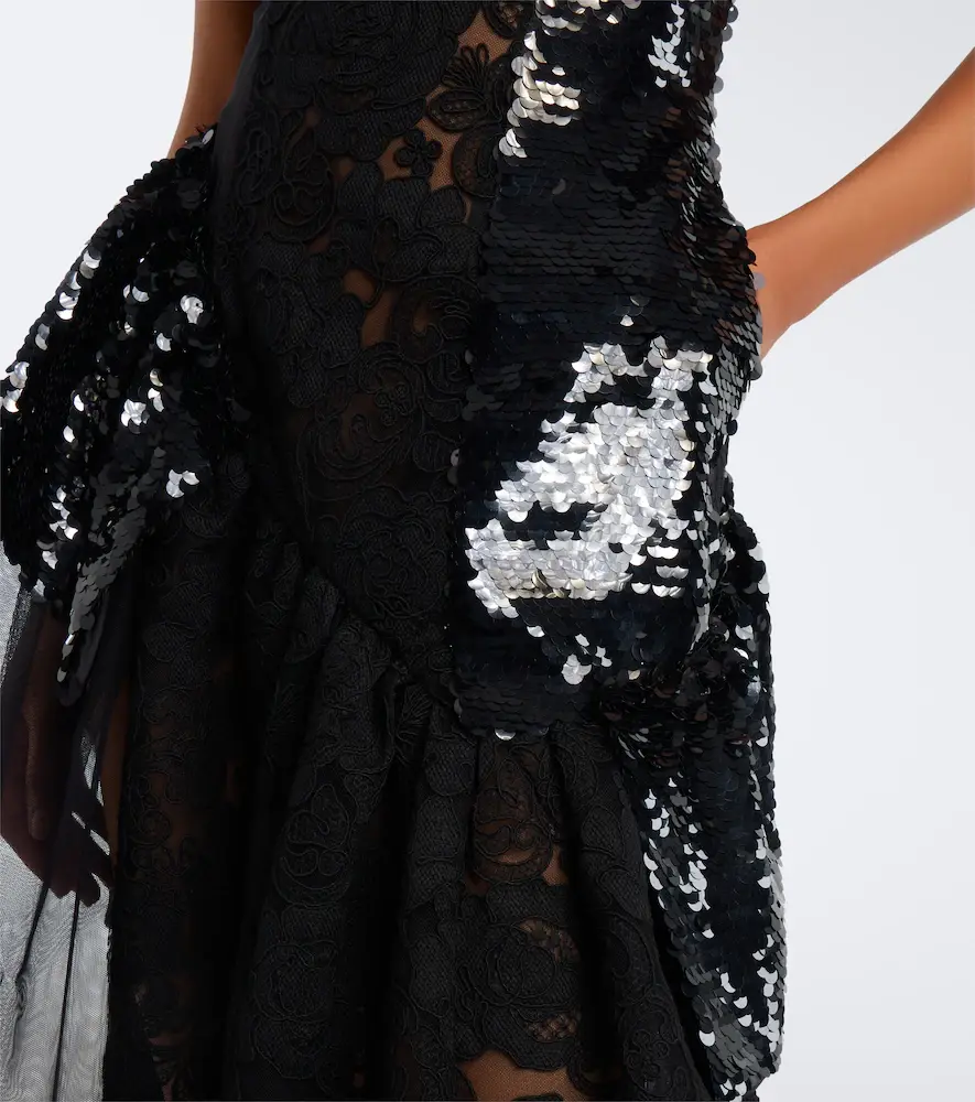 Simone Rocha Paneled lace-trimmed sequined midi dress | Thumbnail 3 Simone Rocha Paneled lace-trimmed sequined midi dress | Thumbnail 3