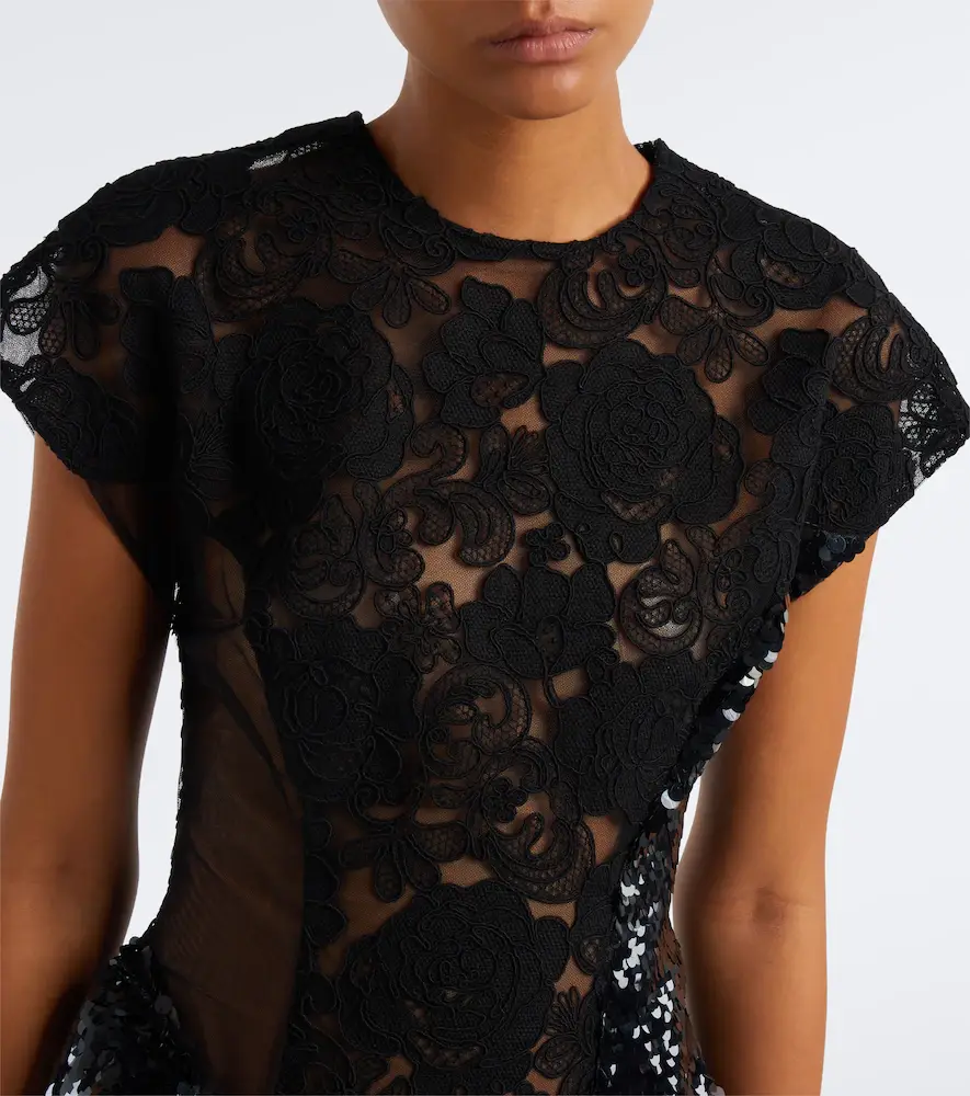 Simone Rocha Paneled lace-trimmed sequined midi dress | Thumbnail 4 Simone Rocha Paneled lace-trimmed sequined midi dress | Thumbnail 4