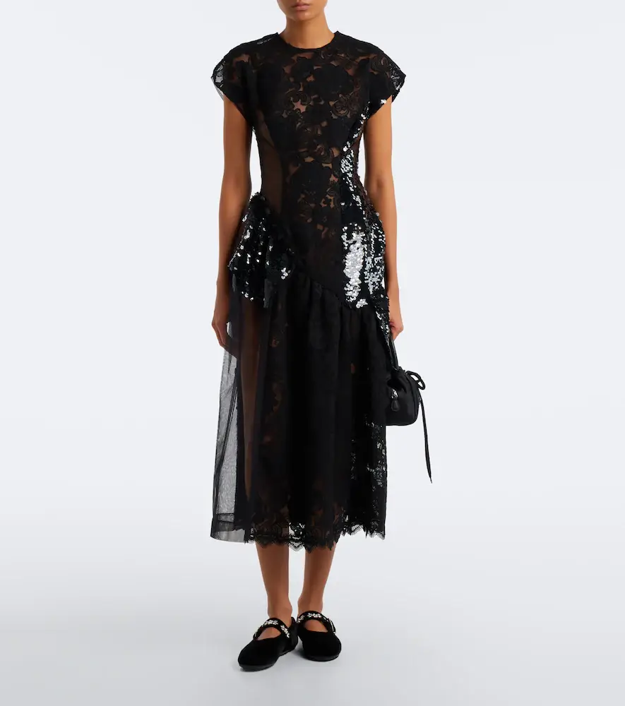 Simone Rocha Paneled lace-trimmed sequined midi dress | Thumbnail 5 Simone Rocha Paneled lace-trimmed sequined midi dress | Thumbnail 5
