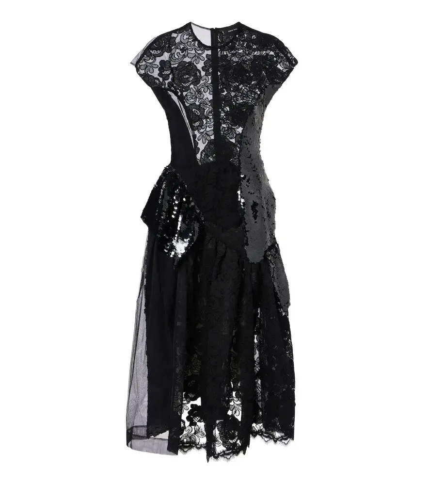 Simone Rocha Paneled lace-trimmed sequined midi dress