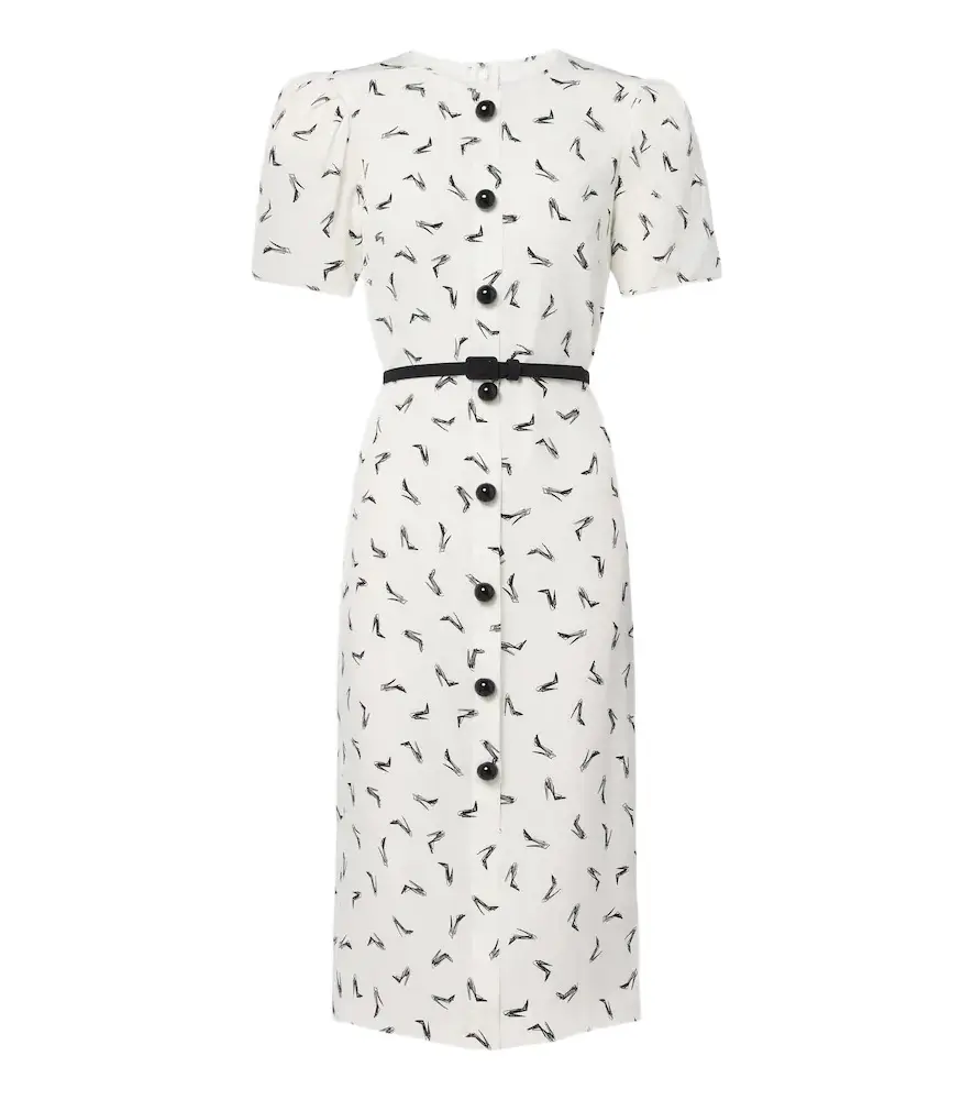 Belted silk crêpe de chine midi dress