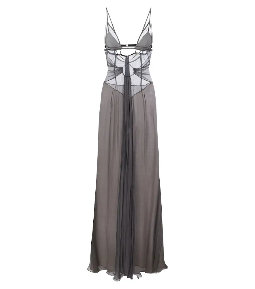 Nensi Dojaka Cutout sheer silk gown