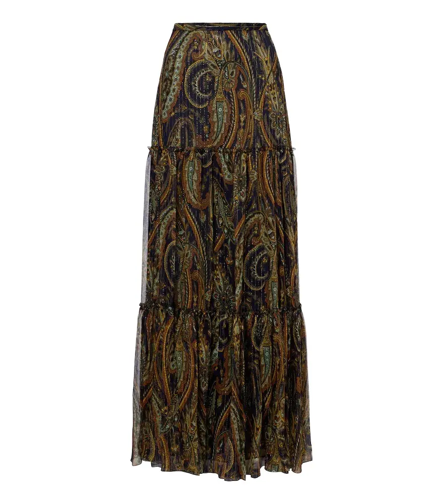Etro Paisley tiered silk-blend chiffon maxi skirt