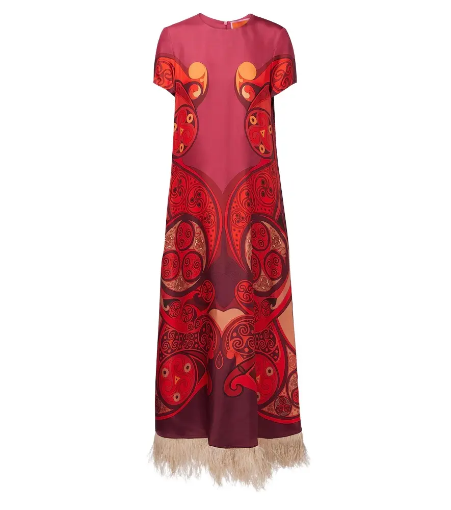 La DoubleJ Swing fringed printed silk twill maxi dress