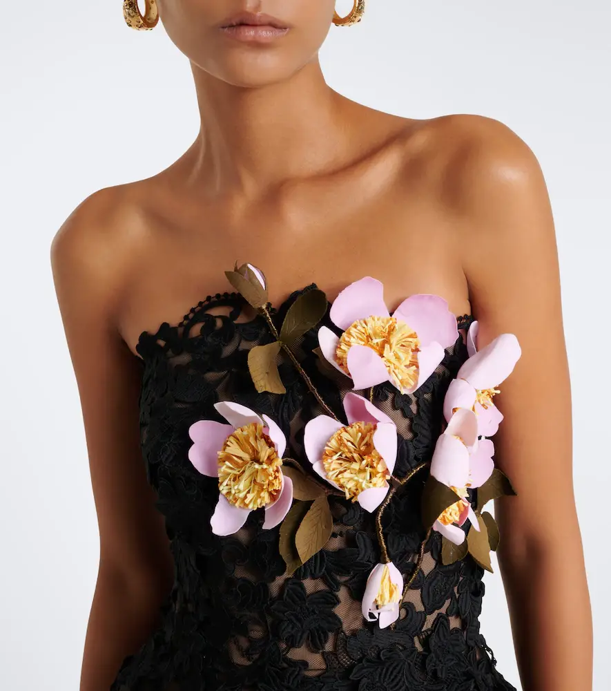 Oscar de la Renta Floral-appliqué guipure lace bustier dress | Thumbnail 4 Oscar de la Renta Floral-appliqué guipure lace bustier dress | Thumbnail 4