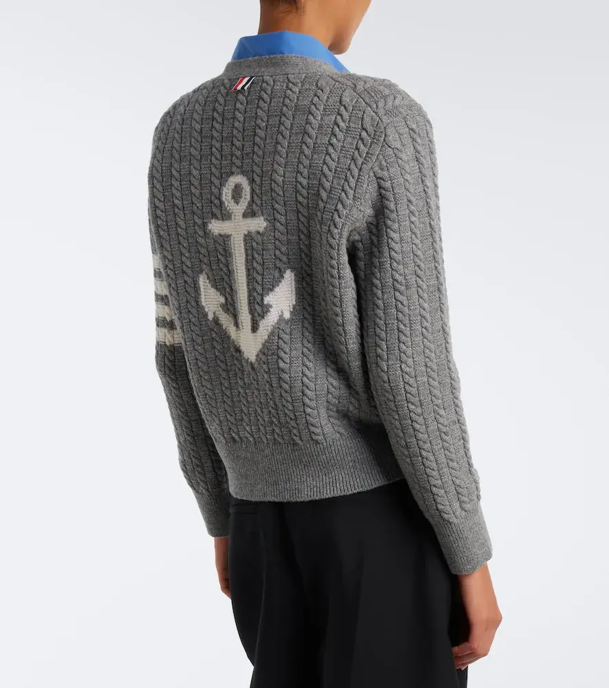 Thom Browne 4-Bar cable-knit virgin wool cardigan | Thumbnail 3