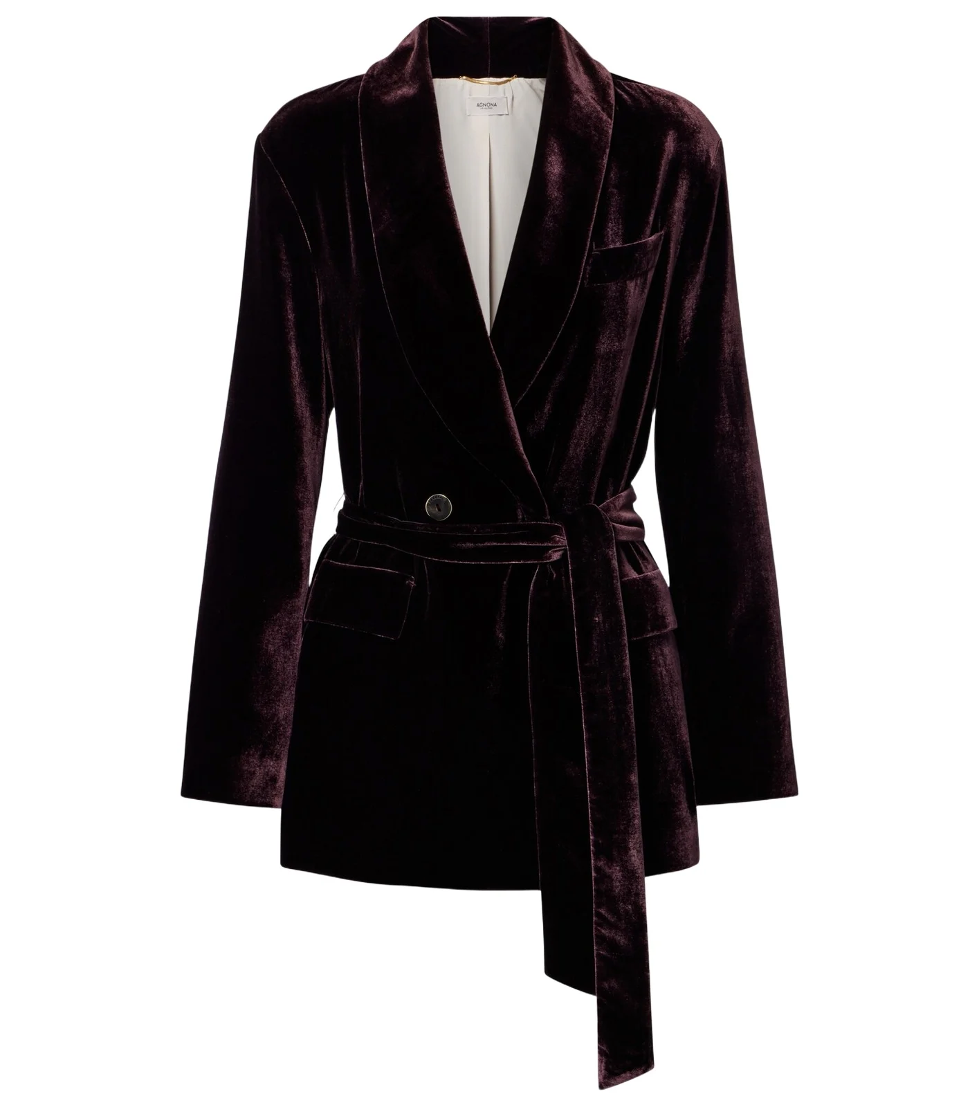AGNONA Belted double-breasted velvet blazer