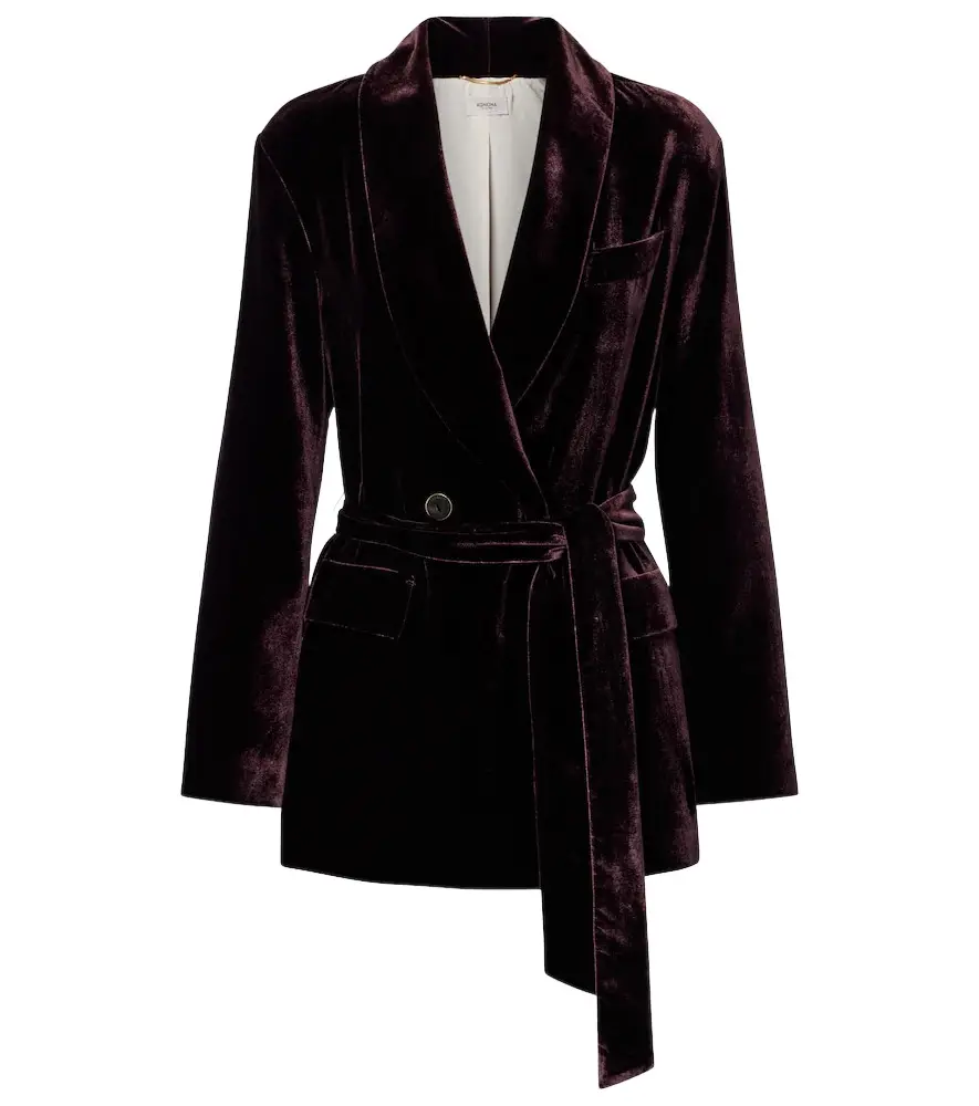 Belted double-breasted velvet blazer