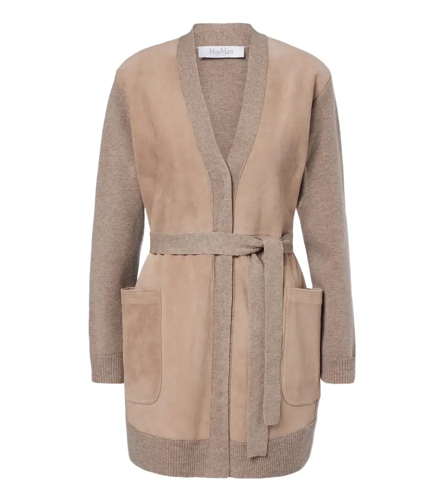 Suede-trimmed wool and cashmere cardigan Suede-trimmed wool and cashmere cardigan