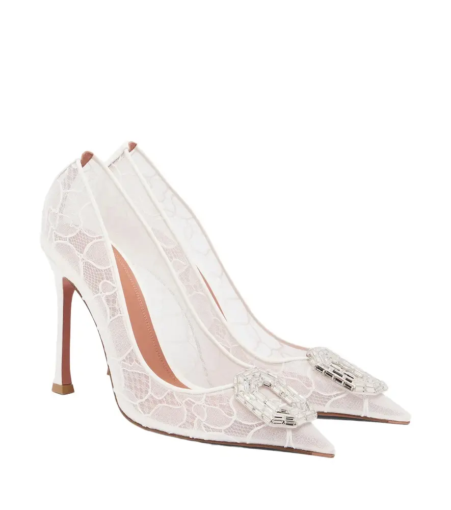 Amina Muaddi Camelia embellished lace pumps