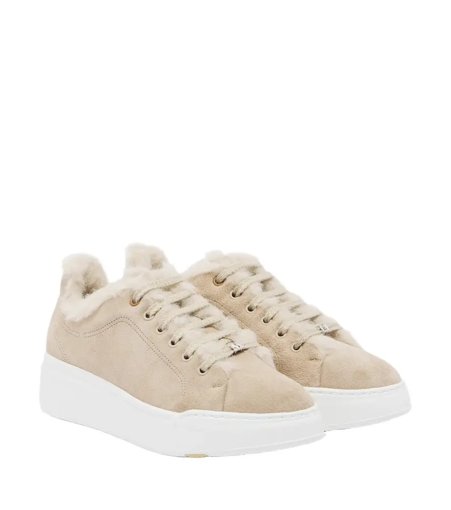 Max Mara Shearling-lined suede low-top sneakers