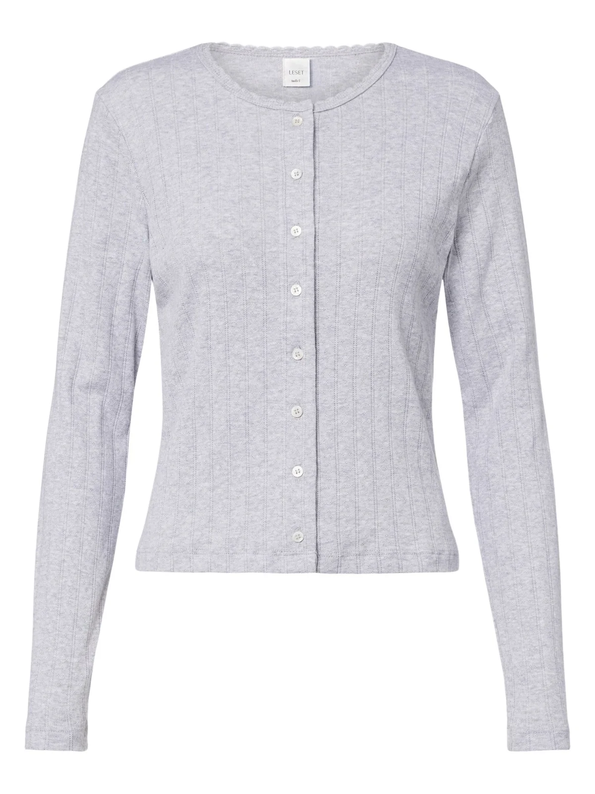 LESET Pointelle scalloped cotton cardigan