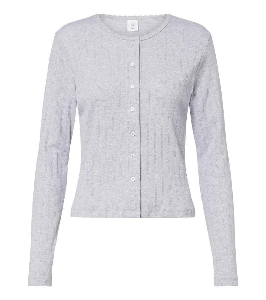LESET Pointelle scalloped cotton cardigan