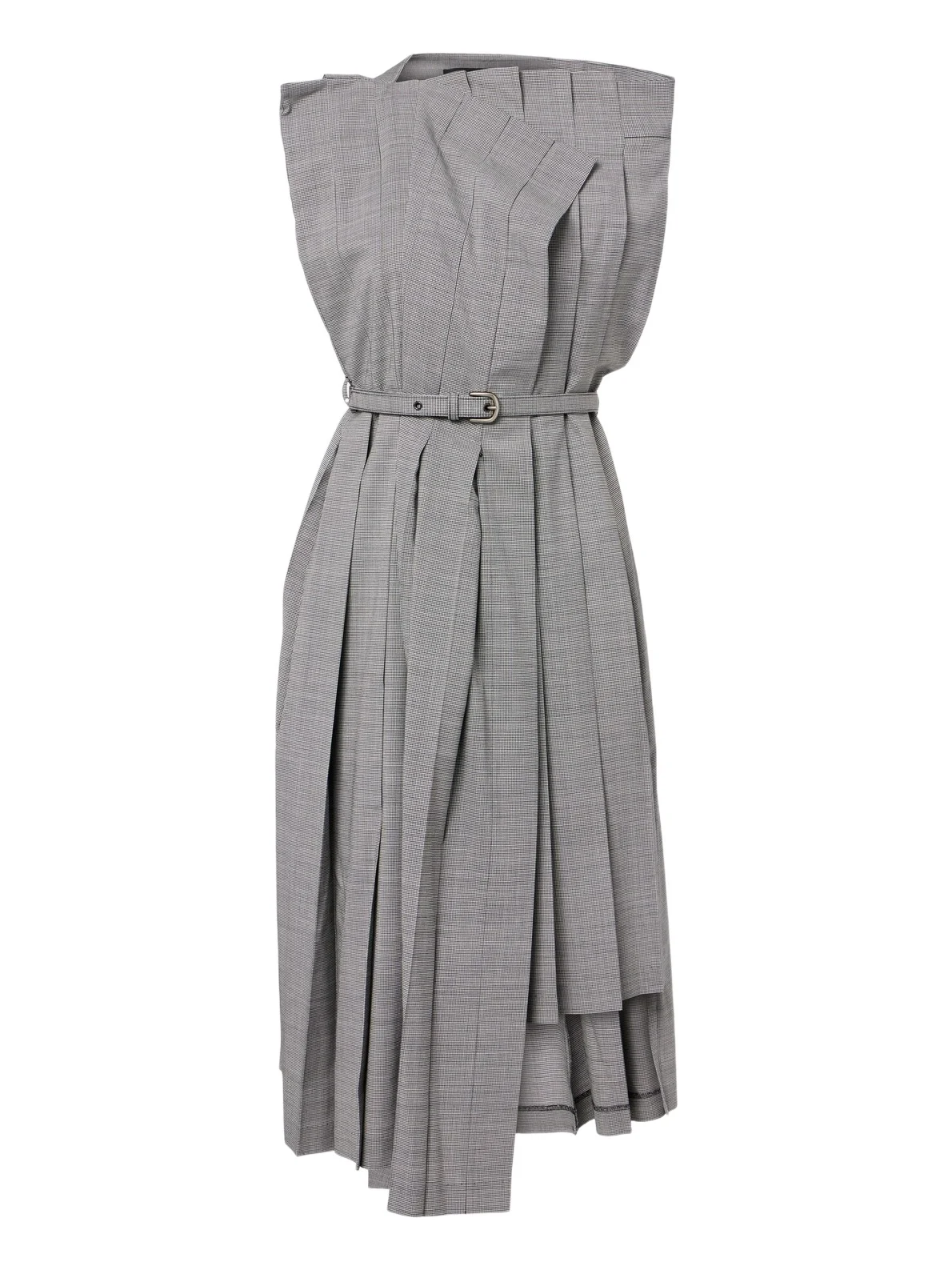 Junya Watanabe Houndstooth pleated asymmetric midi dress
