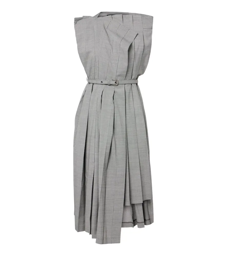 Junya Watanabe Houndstooth pleated asymmetric midi dress