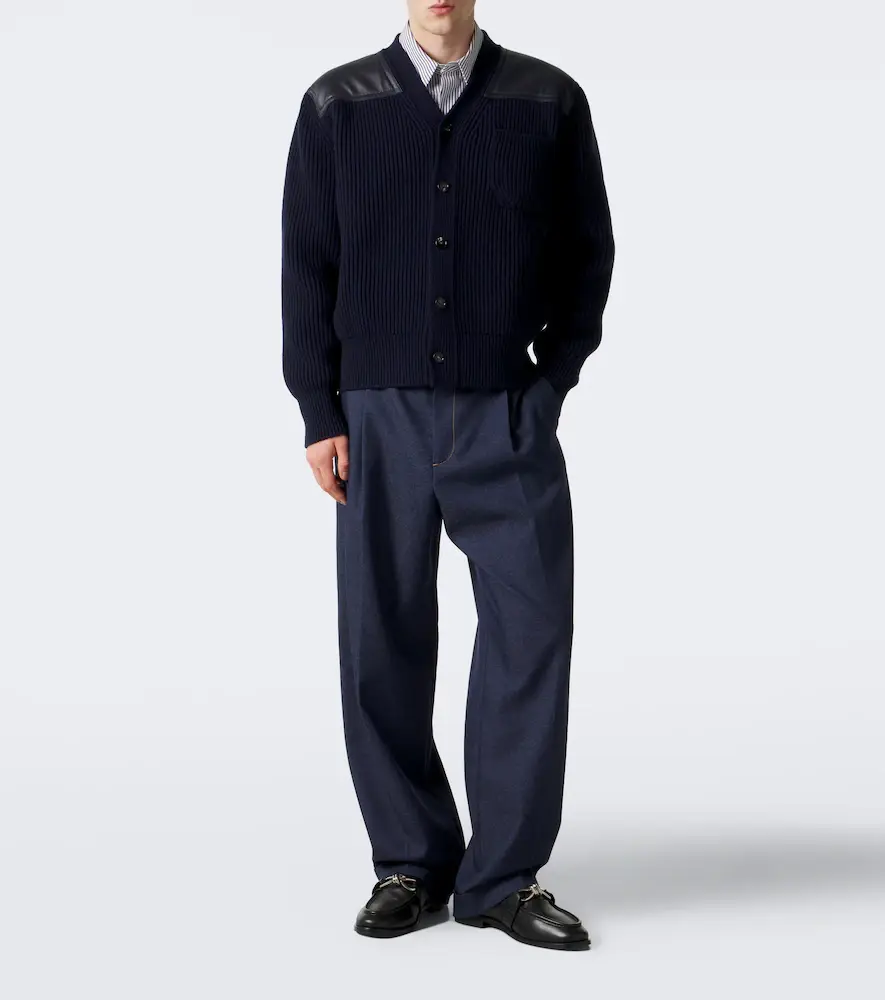 Bottega Veneta Leather-trimmed wool and cashmere cardigan | Thumbnail 2 Bottega Veneta Leather-trimmed wool and cashmere cardigan | Thumbnail 2