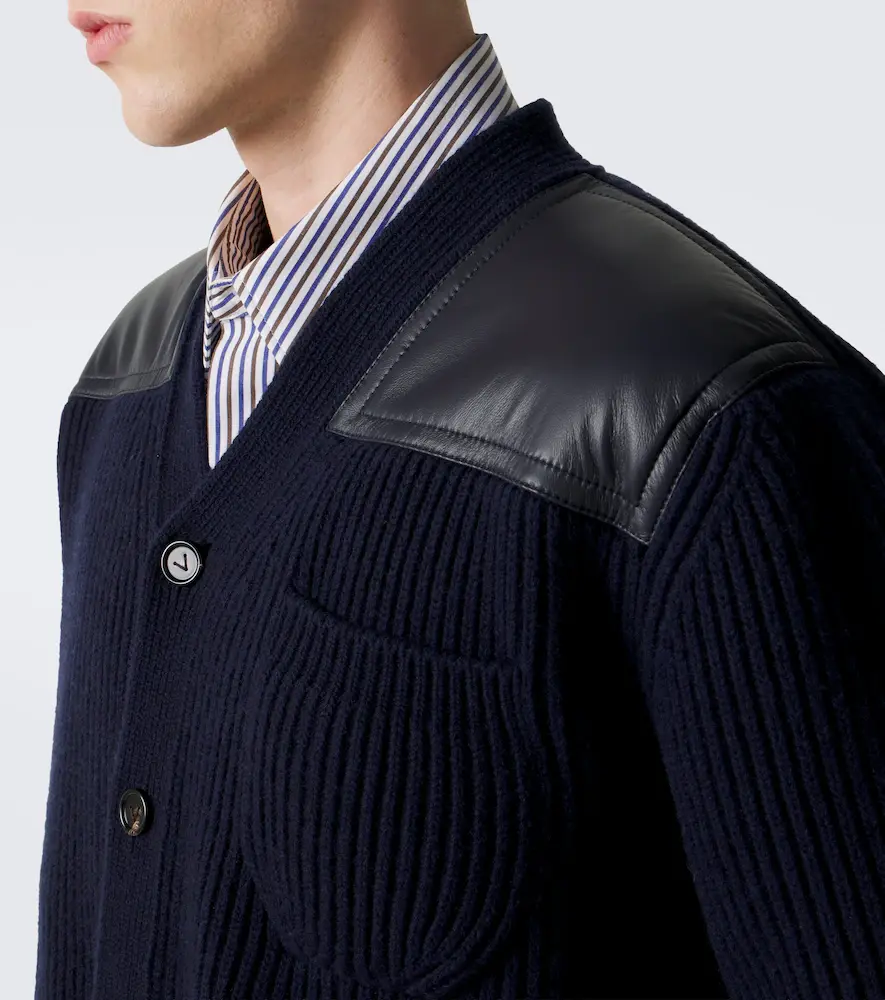 Bottega Veneta Leather-trimmed wool and cashmere cardigan | Thumbnail 3 Bottega Veneta Leather-trimmed wool and cashmere cardigan | Thumbnail 3
