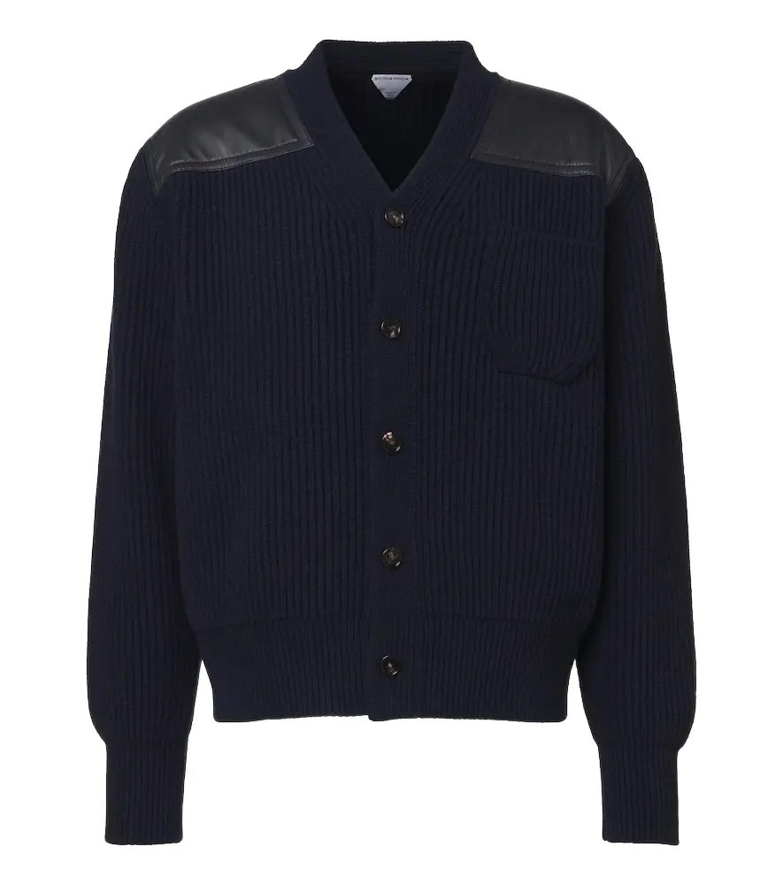 Bottega Veneta Leather-trimmed wool and cashmere cardigan