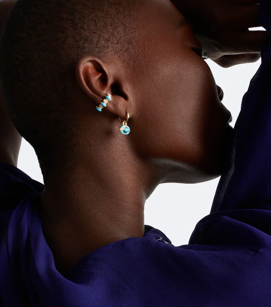 SHAY JEWELRY Riviera 18kt gold ear cuff with turquoise and diamonds | Thumbnail 3