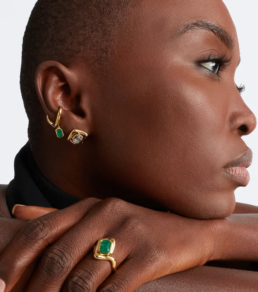 SHAY JEWELRY Zar 18kt gold single ear cuff with emerald | Thumbnail 3