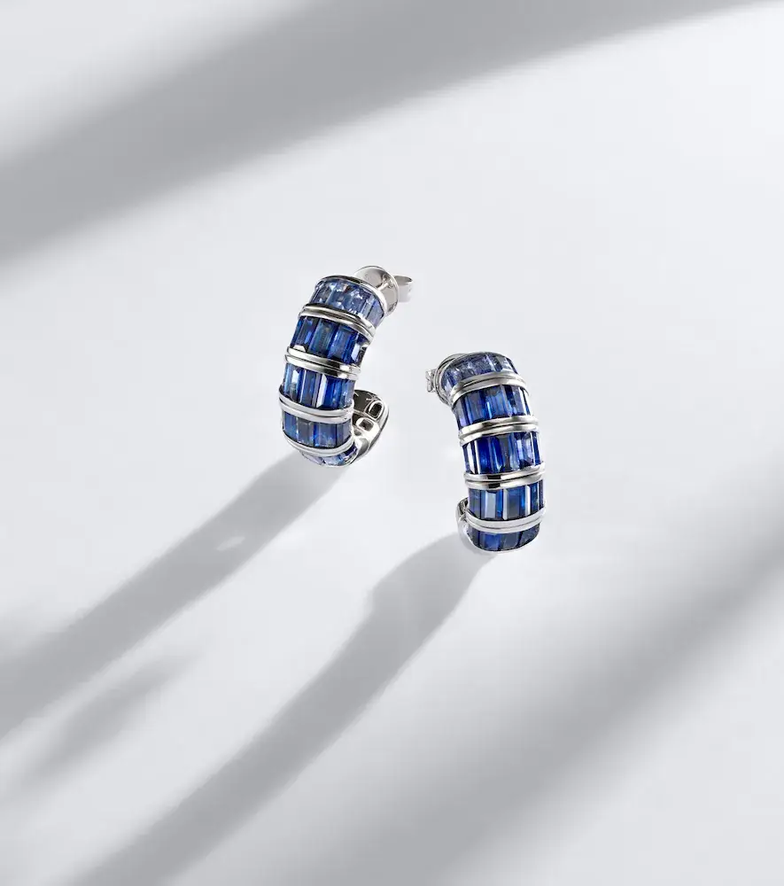 SHAY JEWELRY 18kt white gold huggies with sapphires | Thumbnail 5 SHAY JEWELRY 18kt white gold huggies with sapphires | Thumbnail 5
