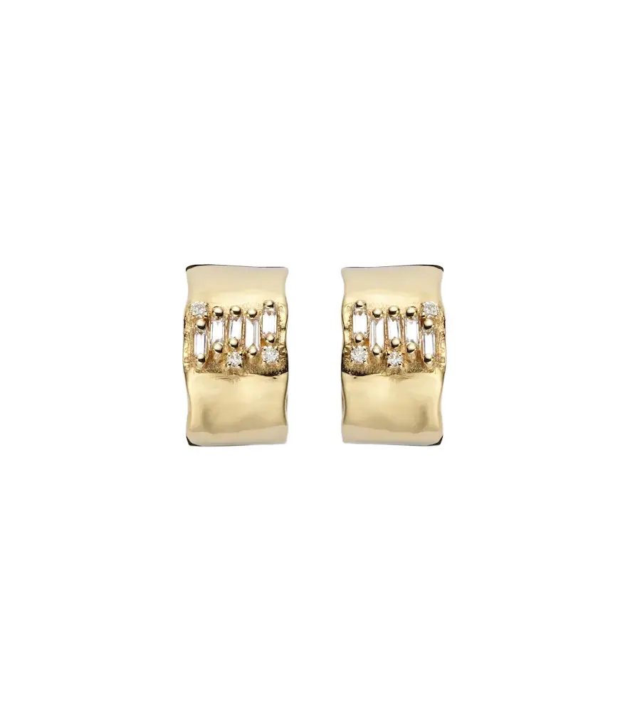 Suzanne Kalan Mini 18kt gold hoop earrings with diamonds