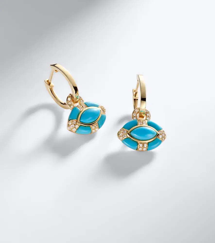 SHAY JEWELRY Riviera Petite 18kt gold huggie earrings with turquoise and diamonds | Thumbnail 4 SHAY JEWELRY Riviera Petite 18kt gold huggie earrings with turquoise and diamonds | Thumbnail 4