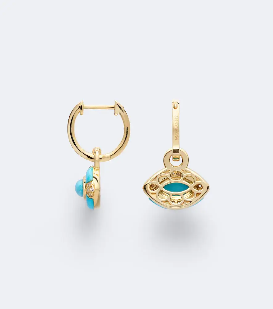 SHAY JEWELRY Riviera Petite 18kt gold huggie earrings with turquoise and diamonds | Thumbnail 5 SHAY JEWELRY Riviera Petite 18kt gold huggie earrings with turquoise and diamonds | Thumbnail 5