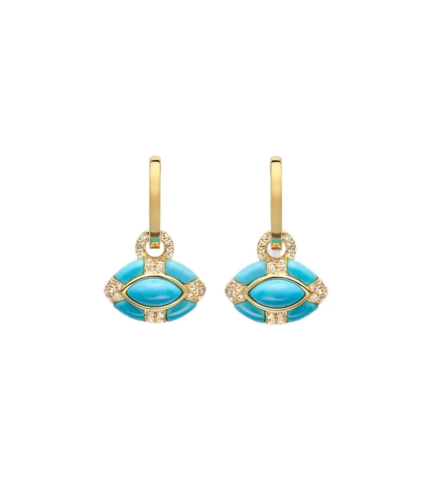 Riviera Petite 18kt gold huggie earrings with turquoise and diamonds Riviera Petite 18kt gold huggie earrings with turquoise and diamonds
