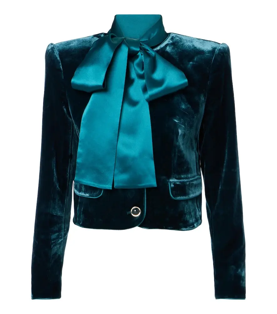 Retrofête Retrofête Alto cropped scarf-detail velvet jacket