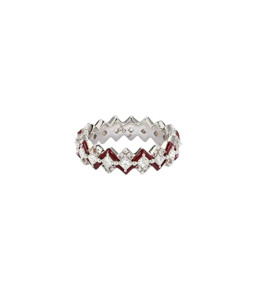 Kamyen Puzzle 18kt white gold and enamel ring with diamonds