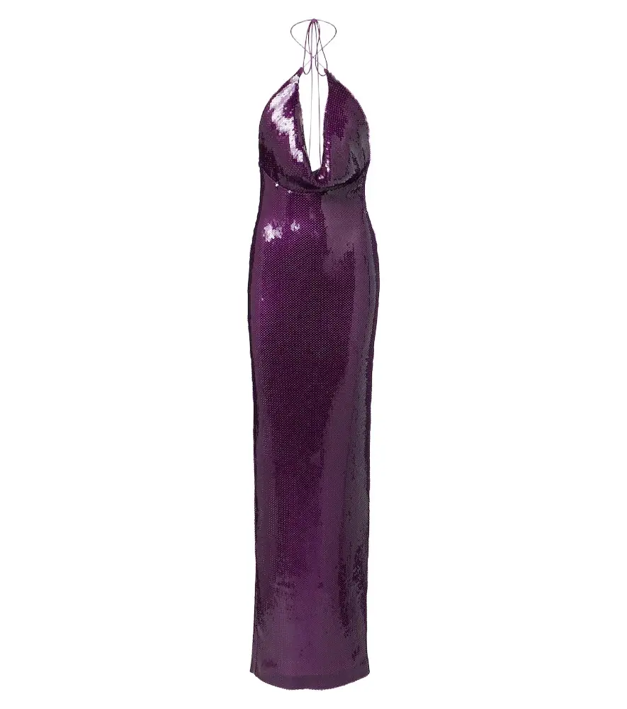 Retrofête Retrofête Gardenia sequined halterneck gown