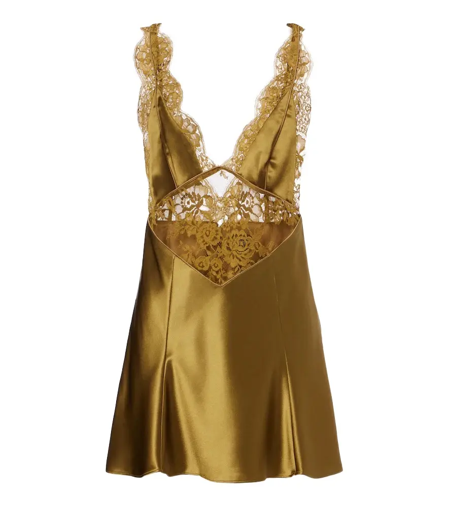 Retrofête Bonny lace-trimmed satin minidress Retrofête Bonny lace-trimmed satin minidress