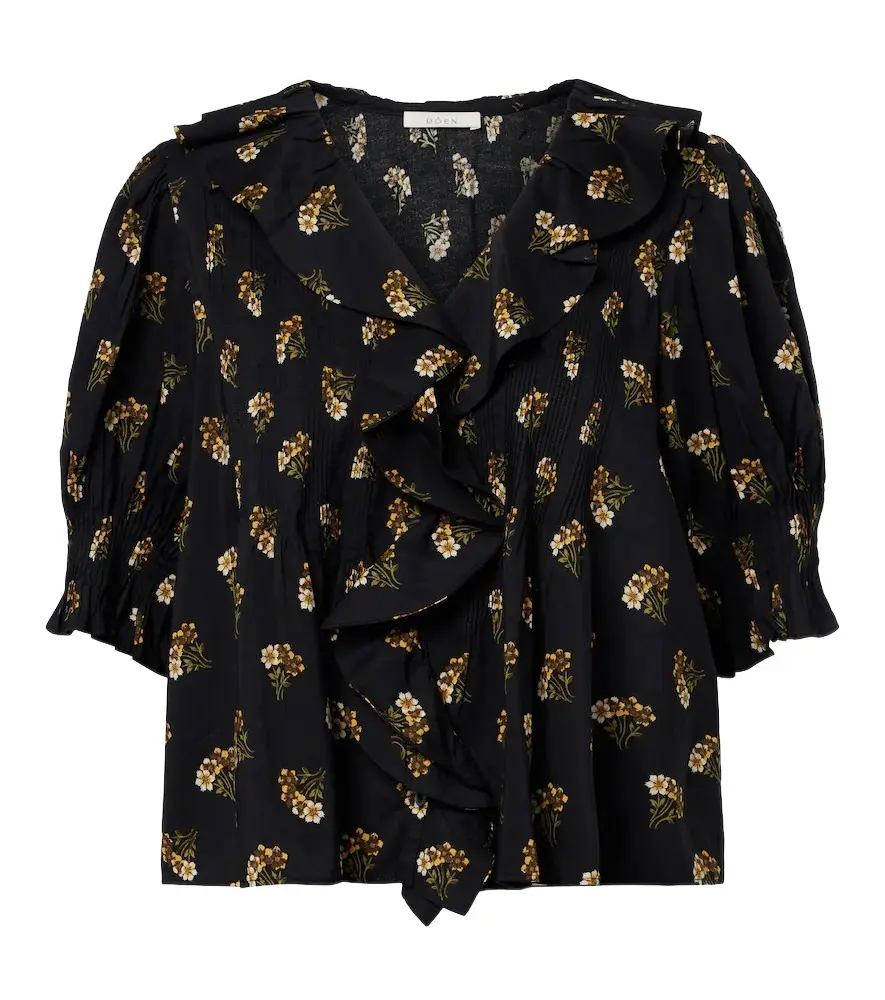 Dôen Henri floral ruffled cotton-blend blouse Dôen Henri floral ruffled cotton-blend blouse