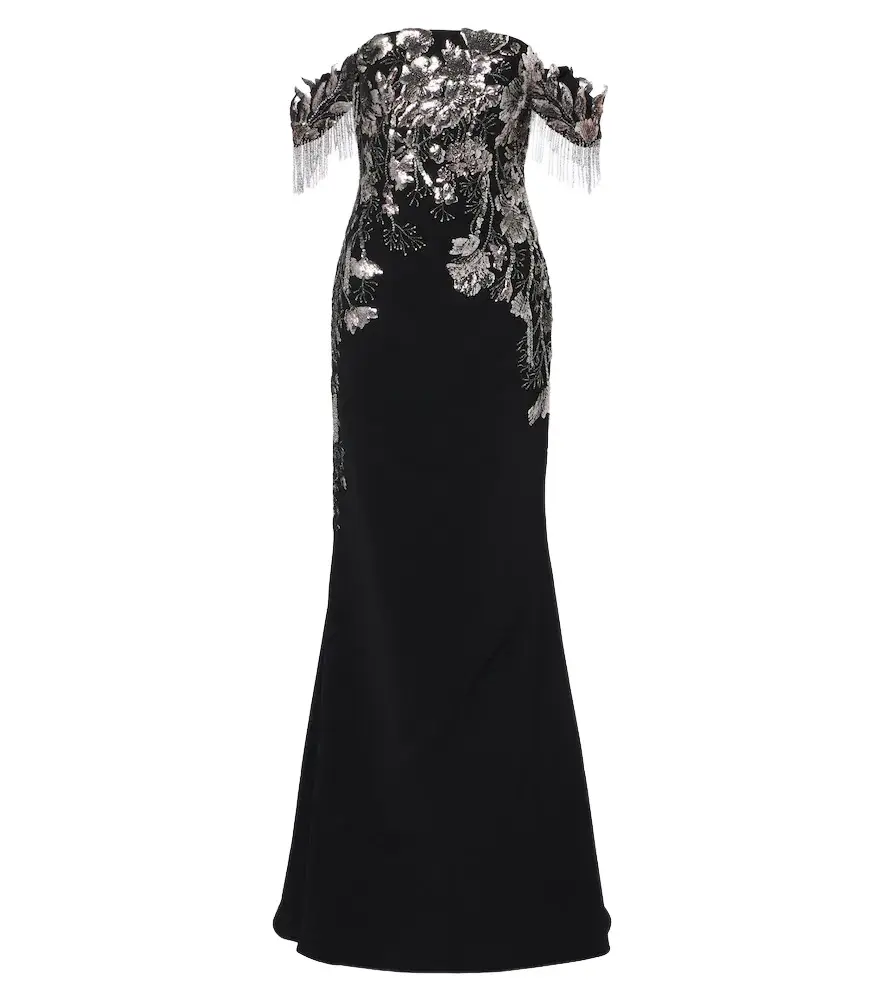 Embellished velvet bustier gown