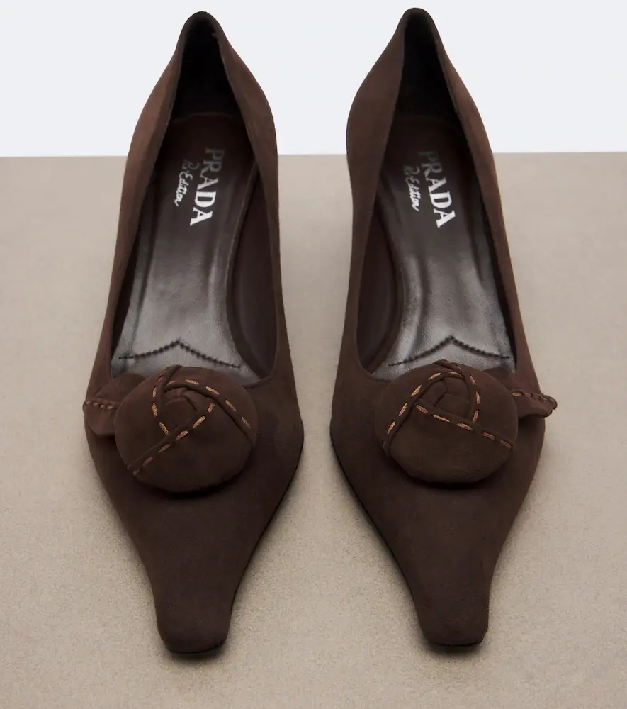 Prada Floral-appliqué suede pumps | Thumbnail 3