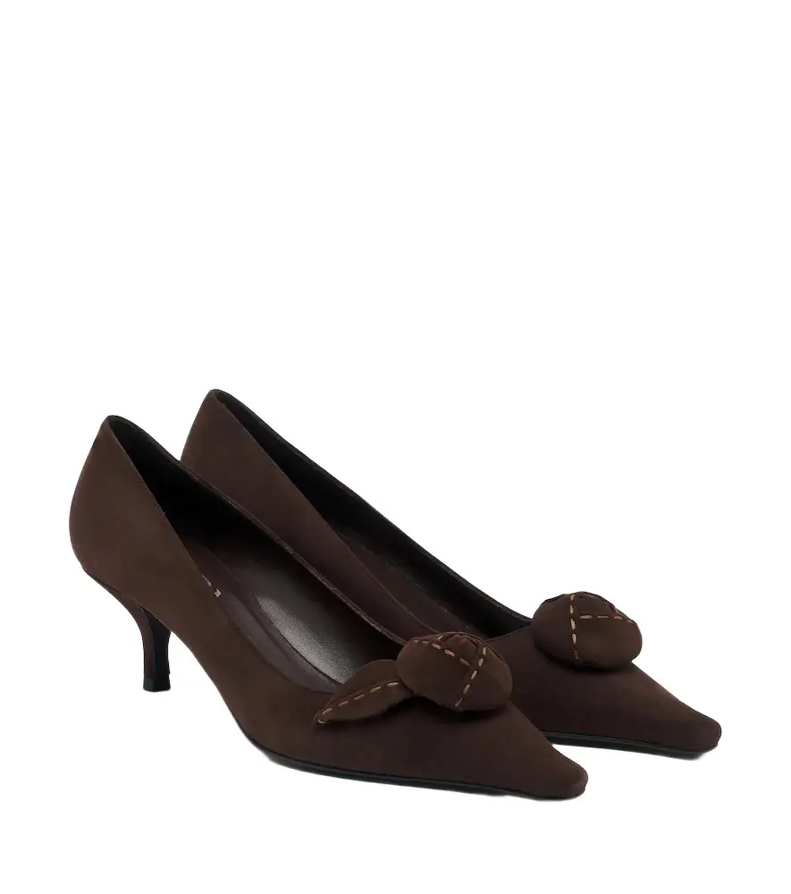 Prada Floral-appliqué suede pumps