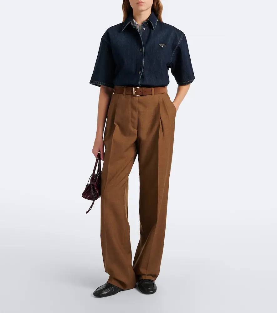 Prada Pleated virgin wool straight pants | Thumbnail 4