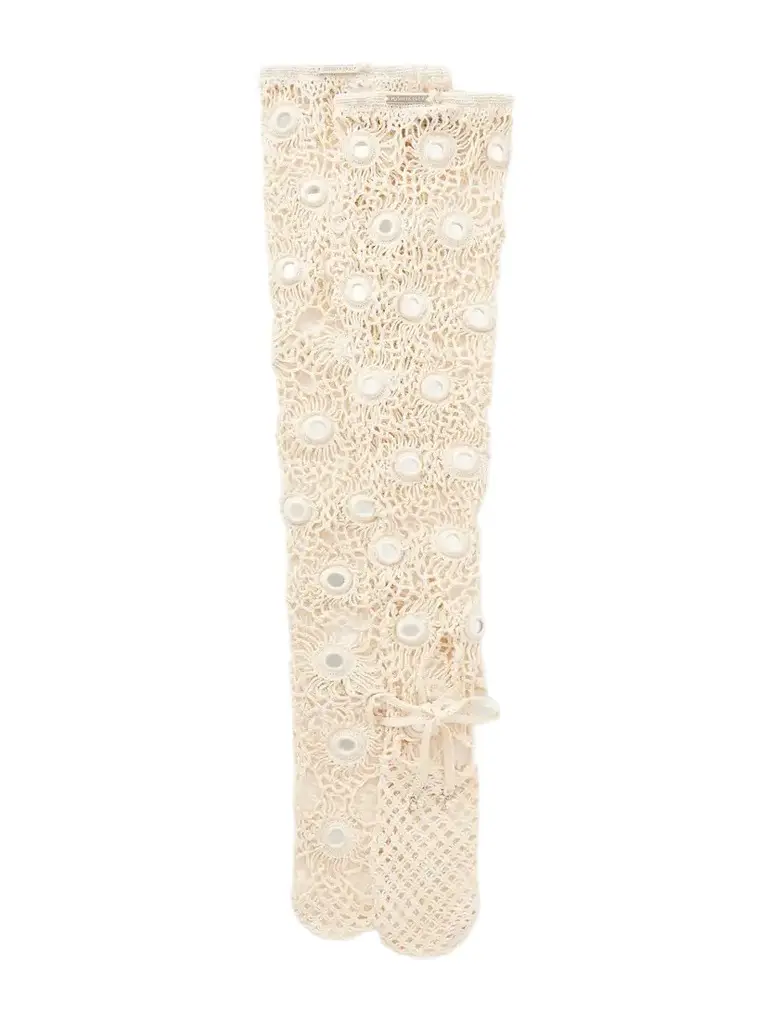 Yoshita 1967 Embellished Cotton Crochet-knit Stockings