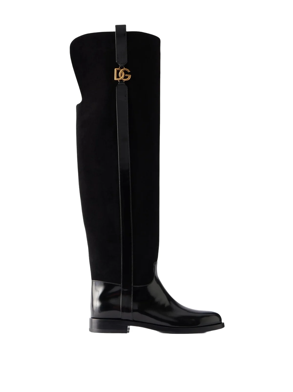 Dolce & Gabbana Cavallerizzo Logo-embellished Leather-trimmed Suede Over-the-knee Boots