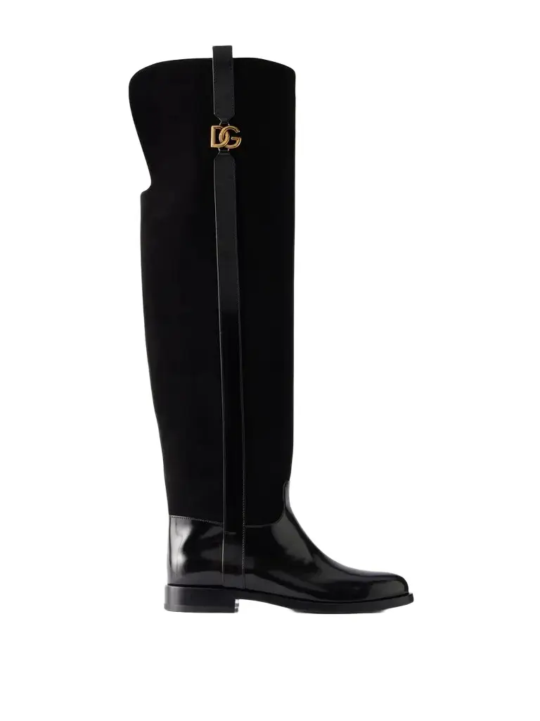 Cavallerizzo Logo-embellished Leather-trimmed Suede Over-the-knee Boots Cavallerizzo Logo-embellished Leather-trimmed Suede Over-the-knee Boots