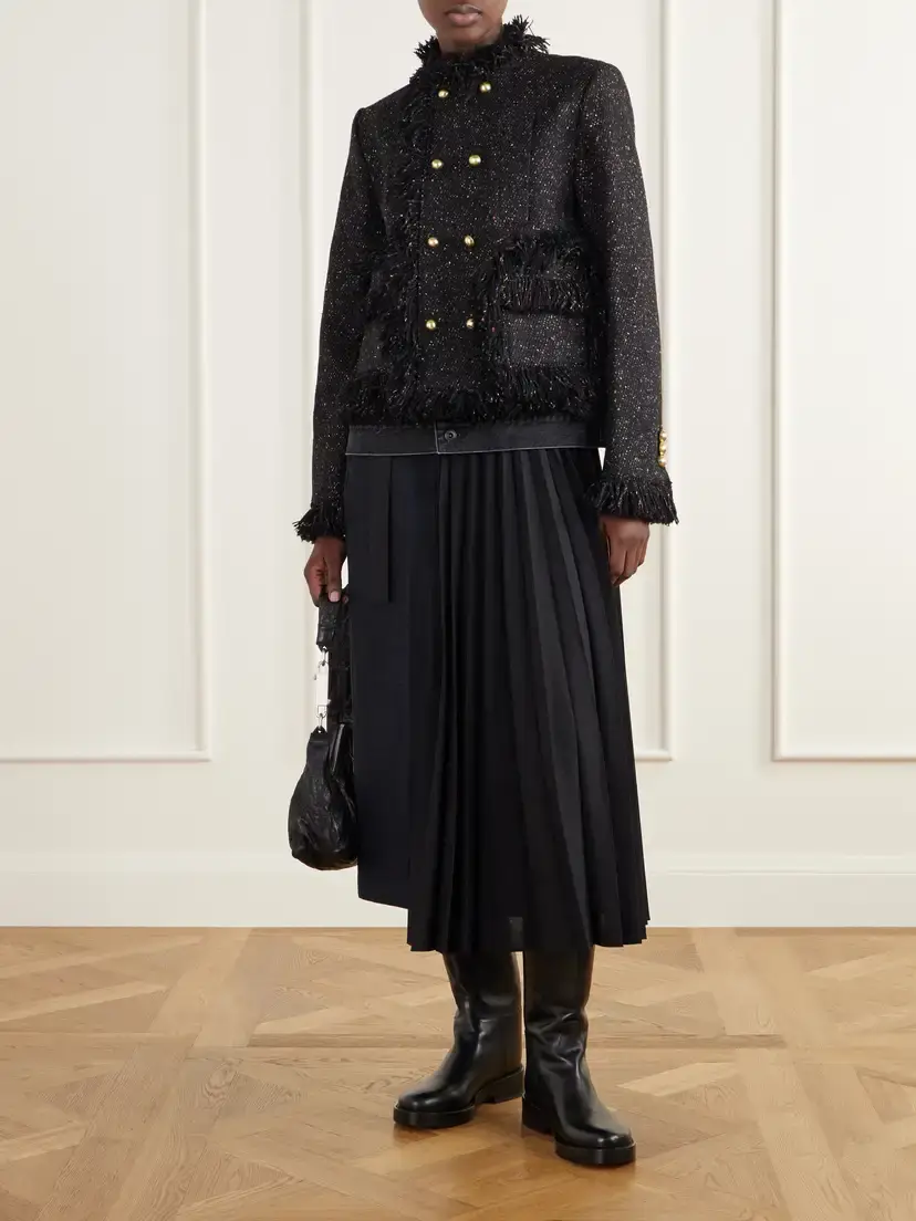 Sacai Wool-blend Tweed Bouclé And Denim Jacket - Black | Thumbnail 2