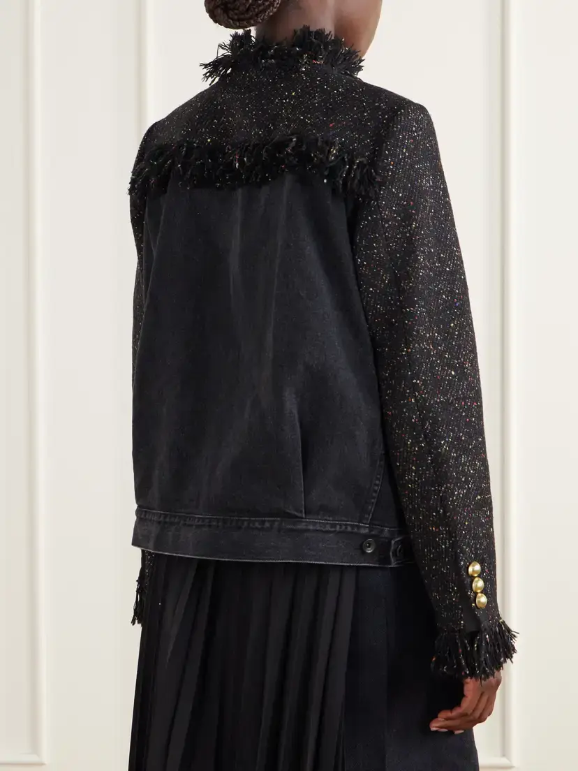 Sacai Wool-blend Tweed Bouclé And Denim Jacket - Black | Thumbnail 3