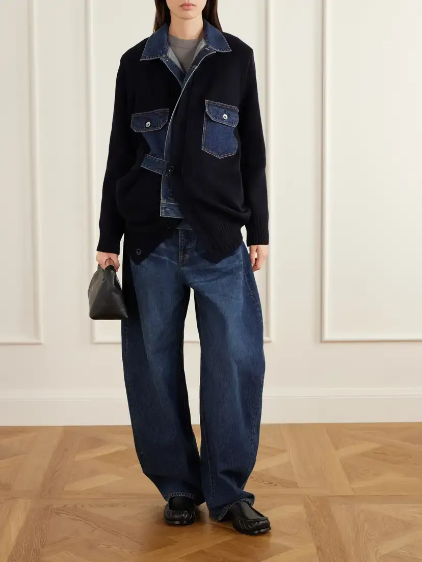 Sacai Denim-trimmed Wool-blend Cardigan | Thumbnail 2 Sacai Denim-trimmed Wool-blend Cardigan | Thumbnail 2