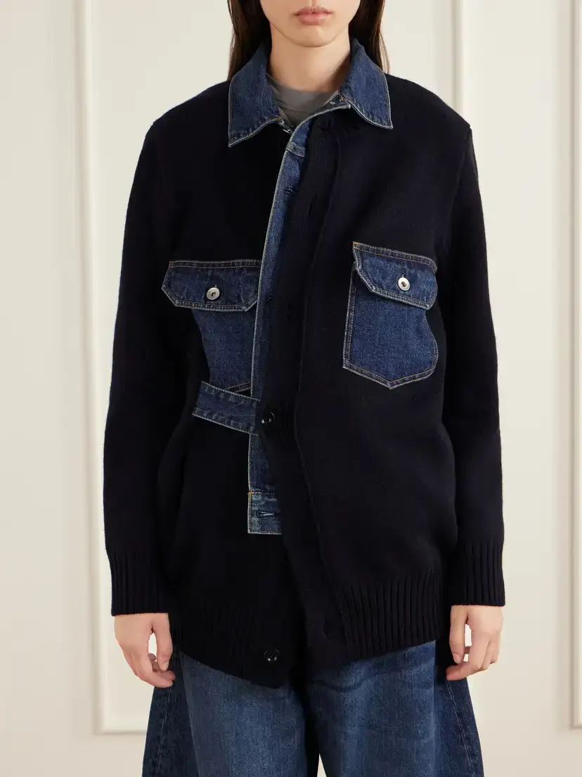 Sacai Denim-trimmed Wool-blend Cardigan | Thumbnail 3 Sacai Denim-trimmed Wool-blend Cardigan | Thumbnail 3