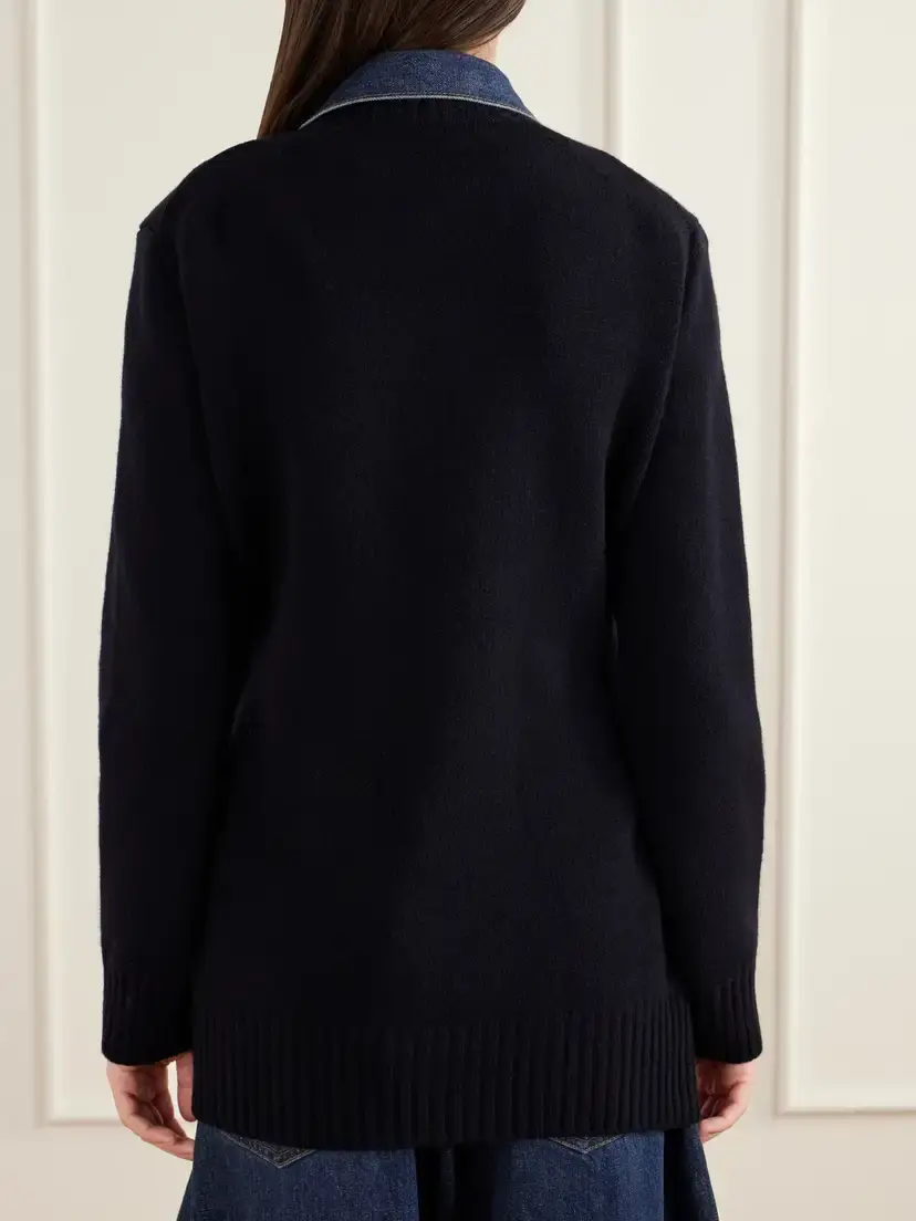 Sacai Denim-trimmed Wool-blend Cardigan | Thumbnail 4 Sacai Denim-trimmed Wool-blend Cardigan | Thumbnail 4