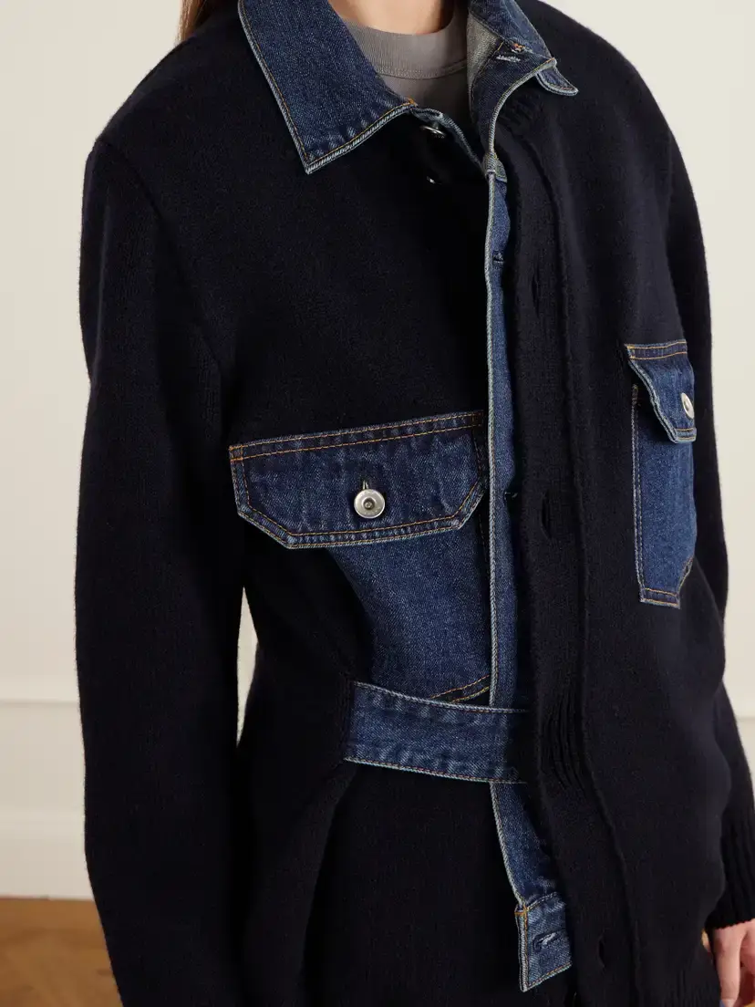 Sacai Denim-trimmed Wool-blend Cardigan | Thumbnail 5 Sacai Denim-trimmed Wool-blend Cardigan | Thumbnail 5
